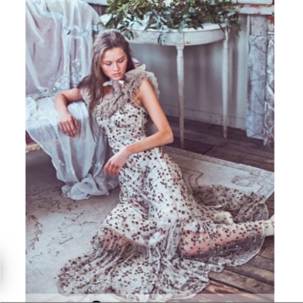 Loveshackfancy Lilliana mesh maxi dress tulle ruffle size 0